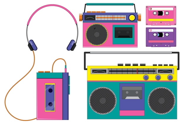 Objetos retro y dispositivos electrónicos.