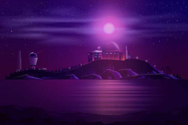 Observatorio astronómico telescopios de dibujos animados.