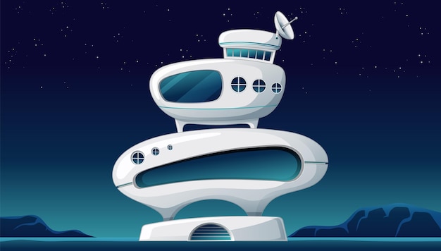 Observatorio futurista bajo el cielo estrellado