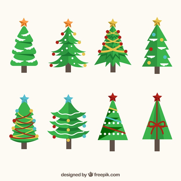 Ocho árboles de navidad decorados
