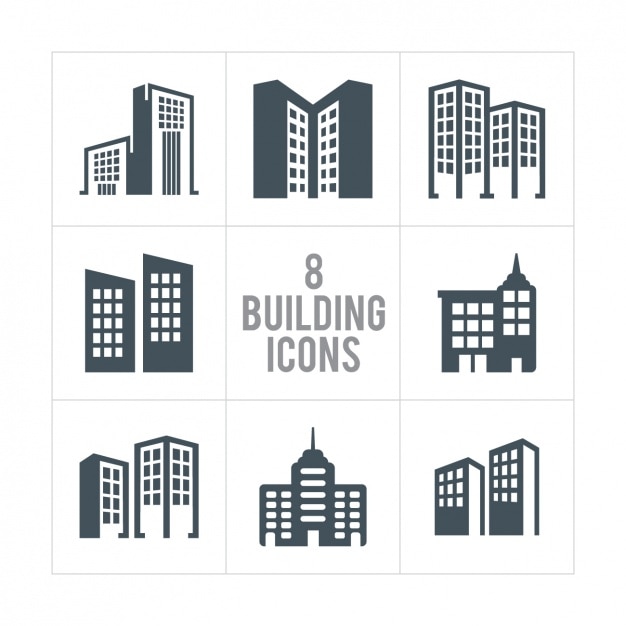 Vector gratuito ocho iconos de edificios