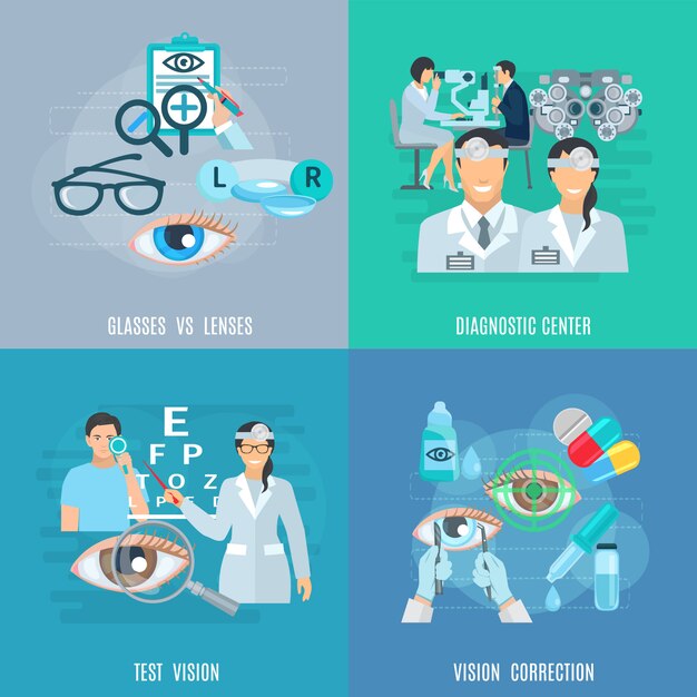 Oculista Oftalmólogo Flat Icons Square