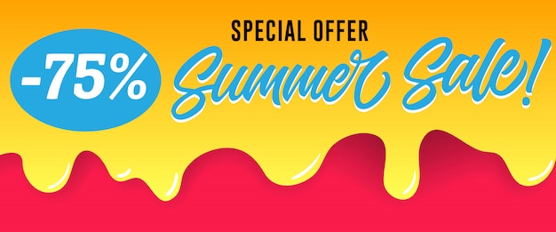 Vector gratuito oferta especial, letras de la venta de verano en goteo de pintura. oferta de verano o publicidad de venta