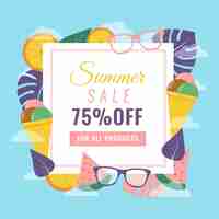 Vector gratuito oferta de verano con gafas de sol y helado.