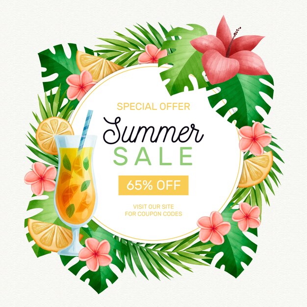 Vector gratuito oferta de verano hola acuarela