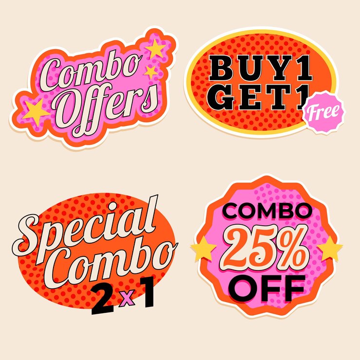 Vector gratuito ofertas combo - colección de etiquetas