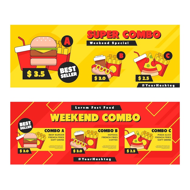 Vector gratuito ofertas combo - concepto de banners