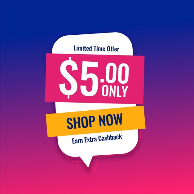 Ofertas de dólar cinco y diseño de banner de compras de venta