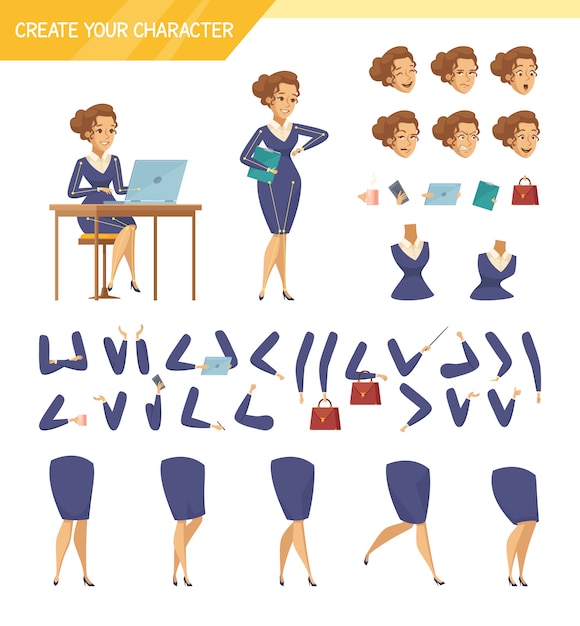 Office Worker Constructor Cartoon Set