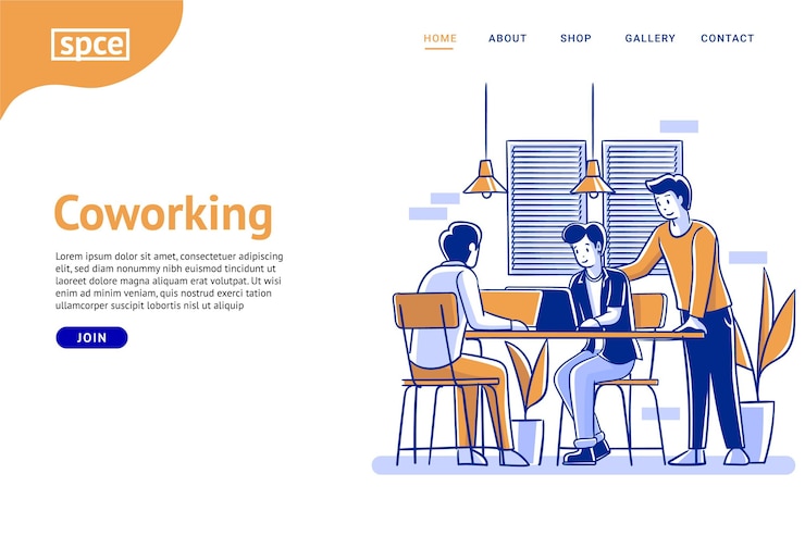 Vector gratuito oficina de coworking de página de destino dibujada a mano plana
