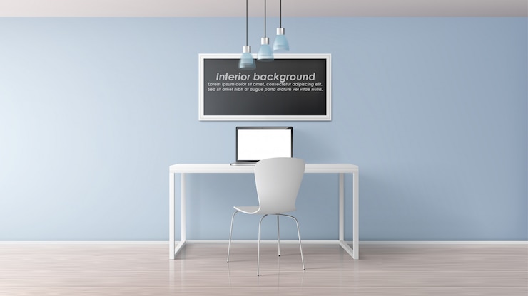 Vector gratuito oficina moderna, centro de coworking lugar de trabajo, gabinete de casa.