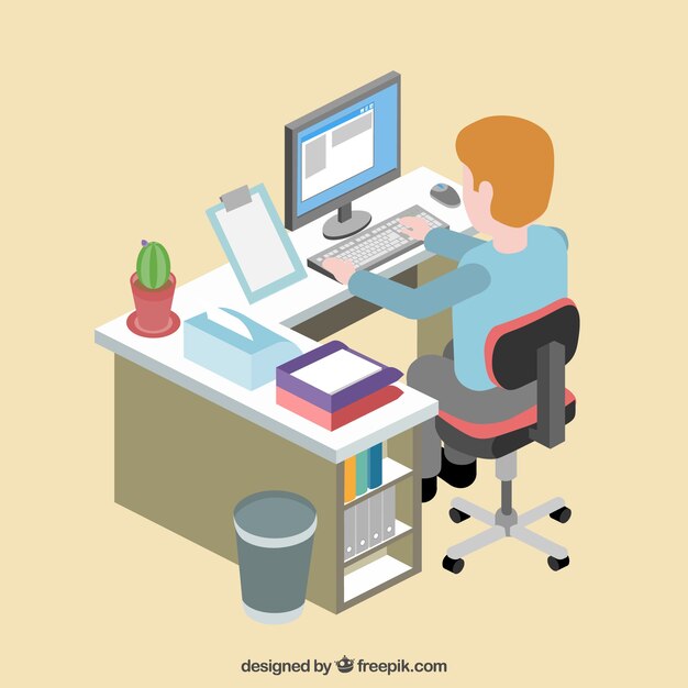 Oficinista en su espacio de trabajo