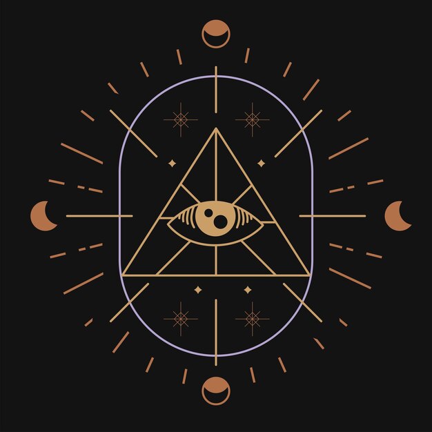 Vector gratuito ojo en boceto de alquimia triangular