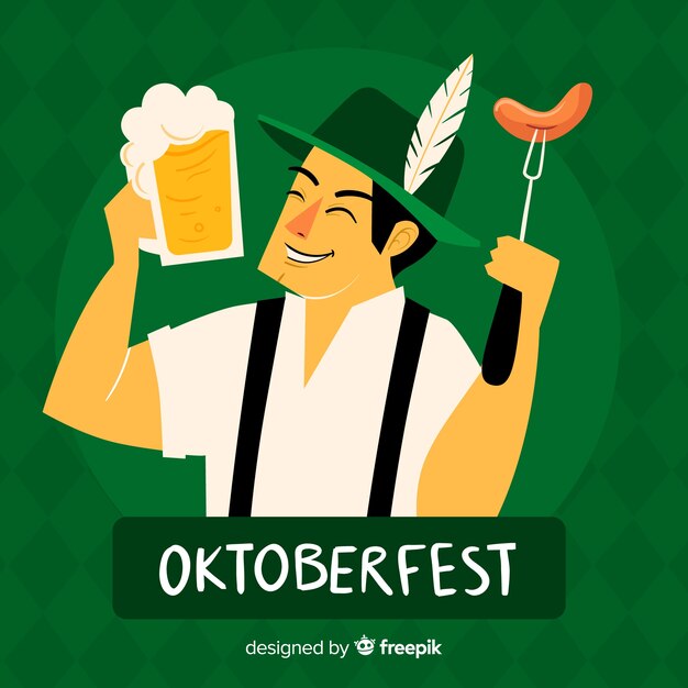 Oktoberfest dibujado a mano con feliz hombre bávaro