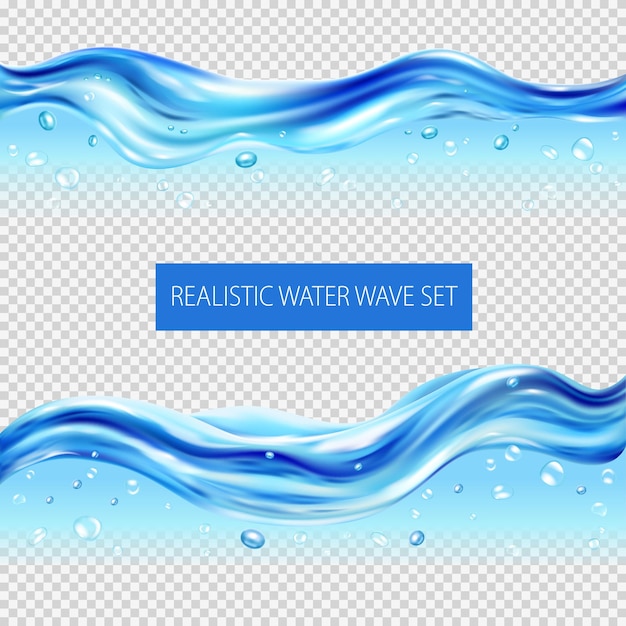 Vector gratuito olas de agua azul y gotas conjunto realista aislado