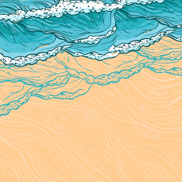 Olas del mar y la ilustración de la playa