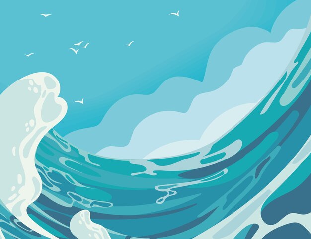 Las olas del océano y las gaviotas