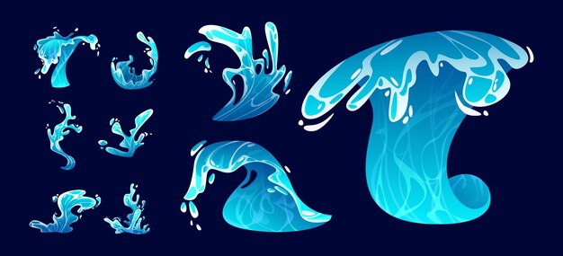 Las olas del océano salpican el vector de dibujos animados de surf marítimo