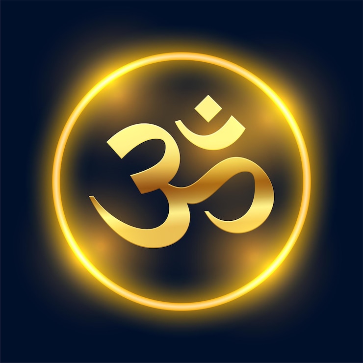 Vector gratuito el om dorado es un símbolo religioso para el descubrimiento de la sabiduría eterna.