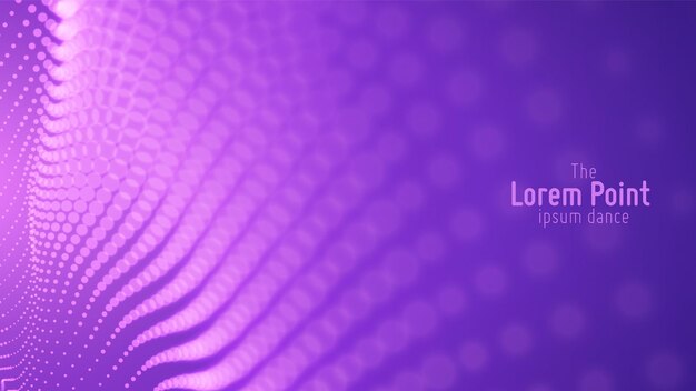 onda de partícula violeta abstracta, matriz de puntos, profundidad de campo baja. Ilustración futurista. Tecnología digital splash o explosión de puntos de datos. Forma de onda de baile puntual.