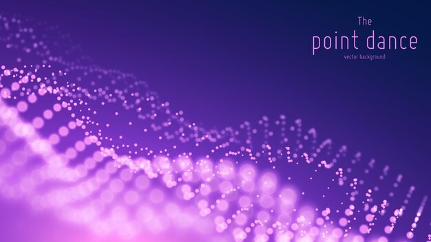 Onda de partículas abstractas de vector, matriz de puntos con poca profundidad de campo