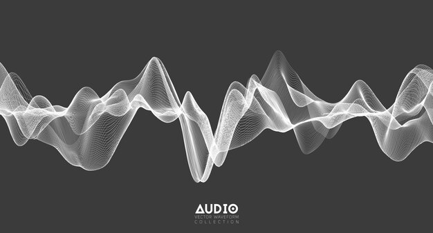 Onda de sonido de audio 3d. Oscilación de pulso de música blanca. Patrón de impulso brillante.