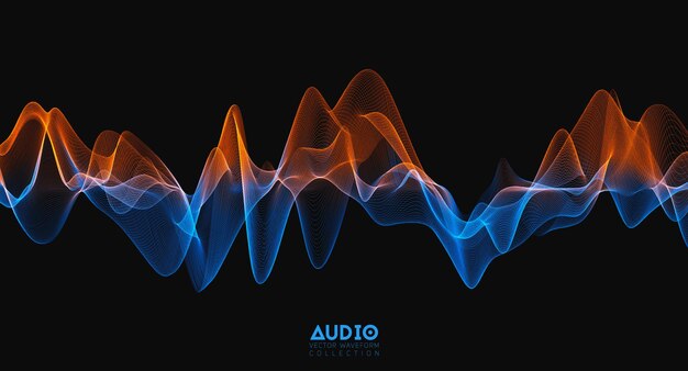 Onda de sonido de audio 3d. Oscilación de pulso de música colorida. Patrón de impulso brillante.