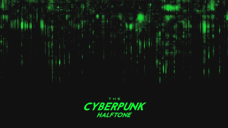Vector gratuito onda de sonido de semitono cyberpunk verde vector abstracto. elemento de textura punteada raspada.