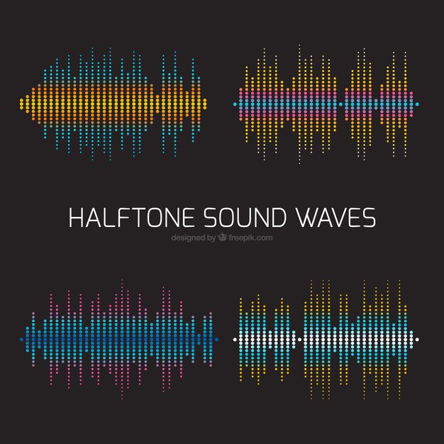 Ondas sonoras decorativas de medio tono con diferentes colores