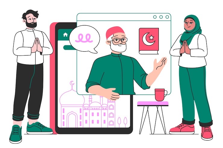 Vector gratuito online islamic education and quranic learning platform concept illustration