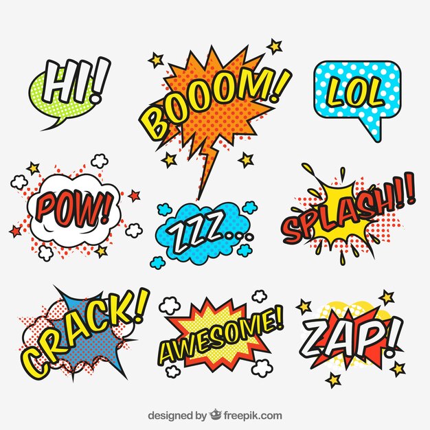 Onomatopeyas de cómic con estilo de pop art