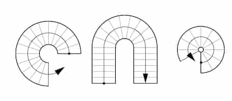 Vector gratuito opciones de escalera redonda. establecer para el diseño de dibujos arquitectónicos.