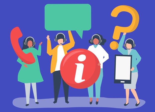 Operadores de centros de llamadas que llevan iconos de comunicación