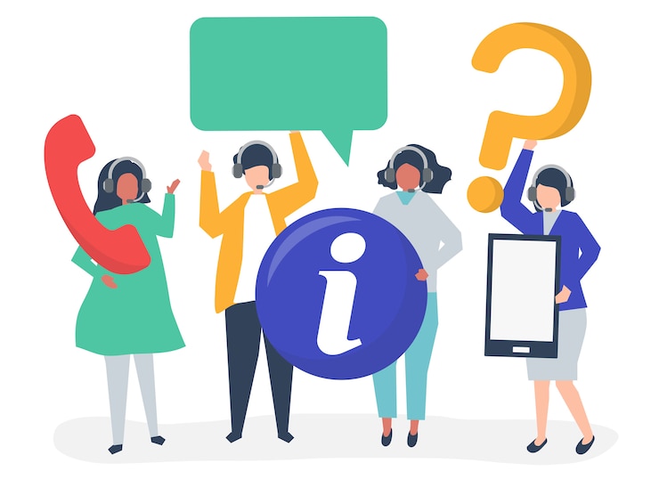 Vector gratuito operadores de centros de llamadas que llevan íconos de comunicación.