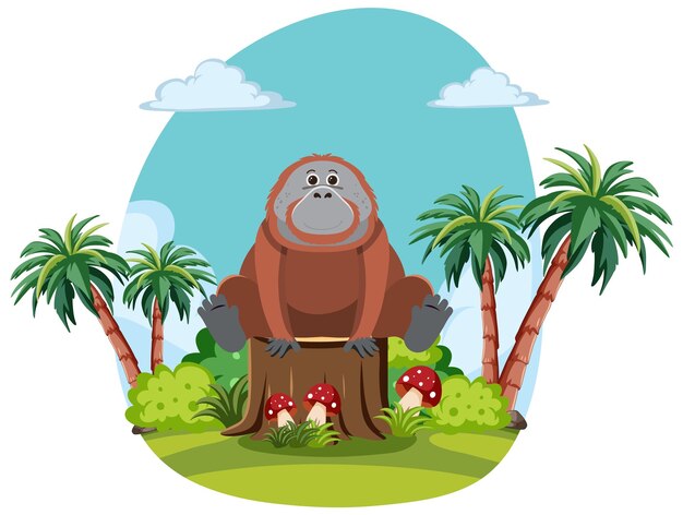 El orangután en el bosque tropical