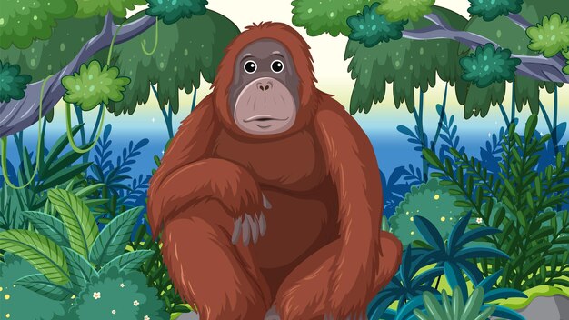 El orangután en el exuberante hábitat de la selva tropical