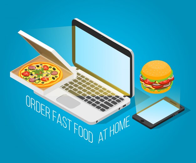 Orden de comida rápida en casa concepto isométrico