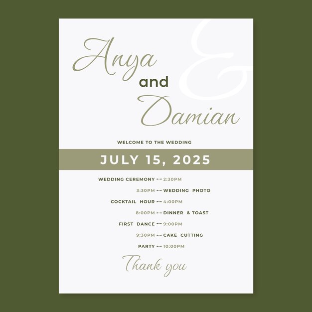 Orden de servicio de boda de diseño plano