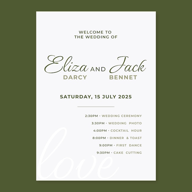 Orden de servicio de boda de diseño plano