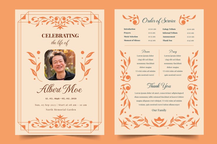 Vector gratuito orden de servicio funerario de diseño plano