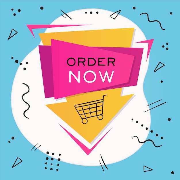 Ordene ahora banner promocional con carrito de compras ilustrado