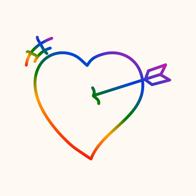 Orgullo corazón, vector de icono de diseño de doodle de arco iris