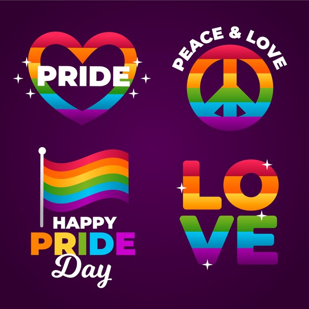 Orgullo día etiquetas diseño del arco iris