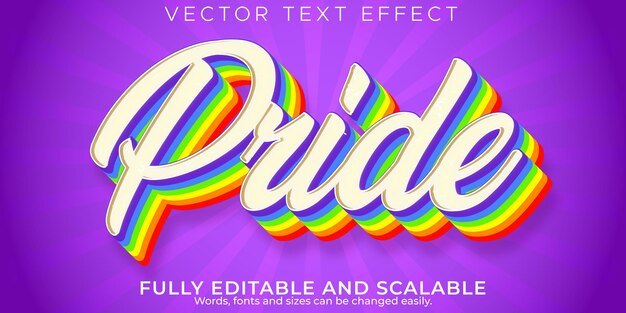 Orgullo retro, efecto de texto vintage, estilo de texto editable de los años 70 y 80