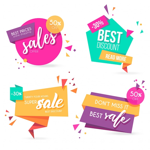 Origami sale banner collection con colores modernos