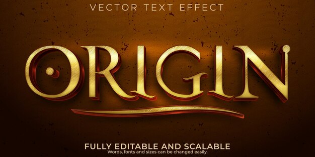 Origen del efecto de texto editable, estilo de fuente antiguo y dorado 3d
