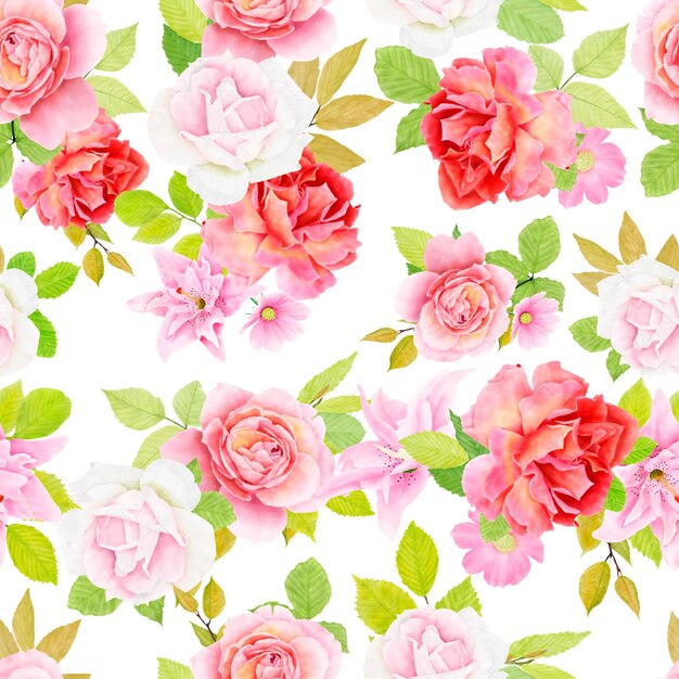 ornamento floral con lirios y rosas ilustración de patrones sin fisuras