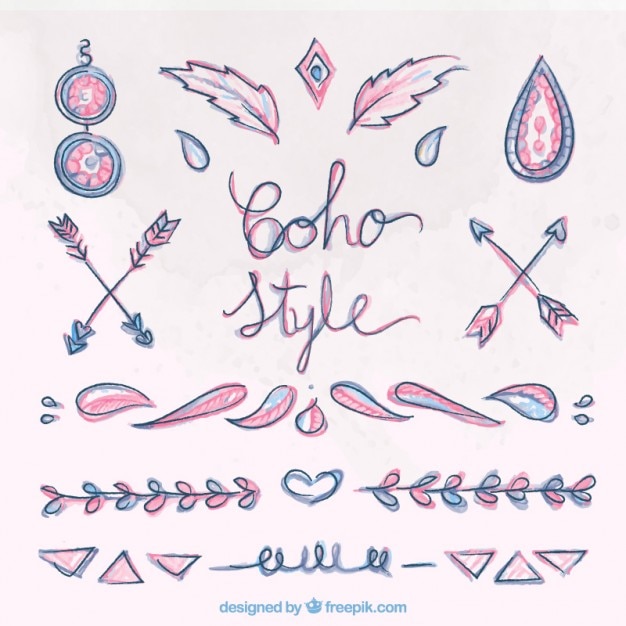 Vector gratuito ornamentos boho bonitos dibujados a mano