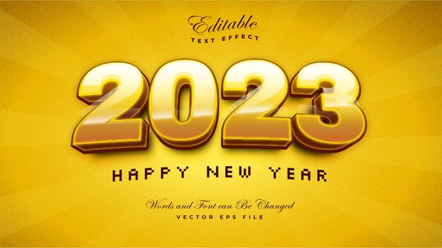 Oro Feliz año nuevo 2023 Efecto de texto en negrita 3D