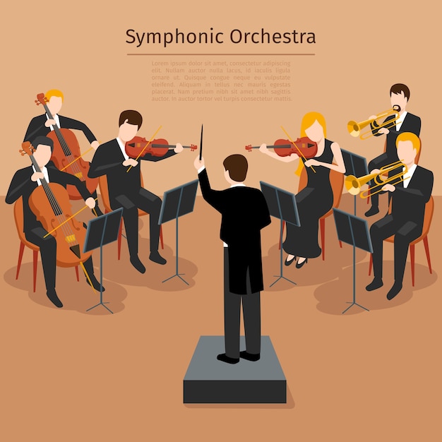 Orquesta sinfónica. Concierto de música y sinfonía sonora, ritmo instrumental